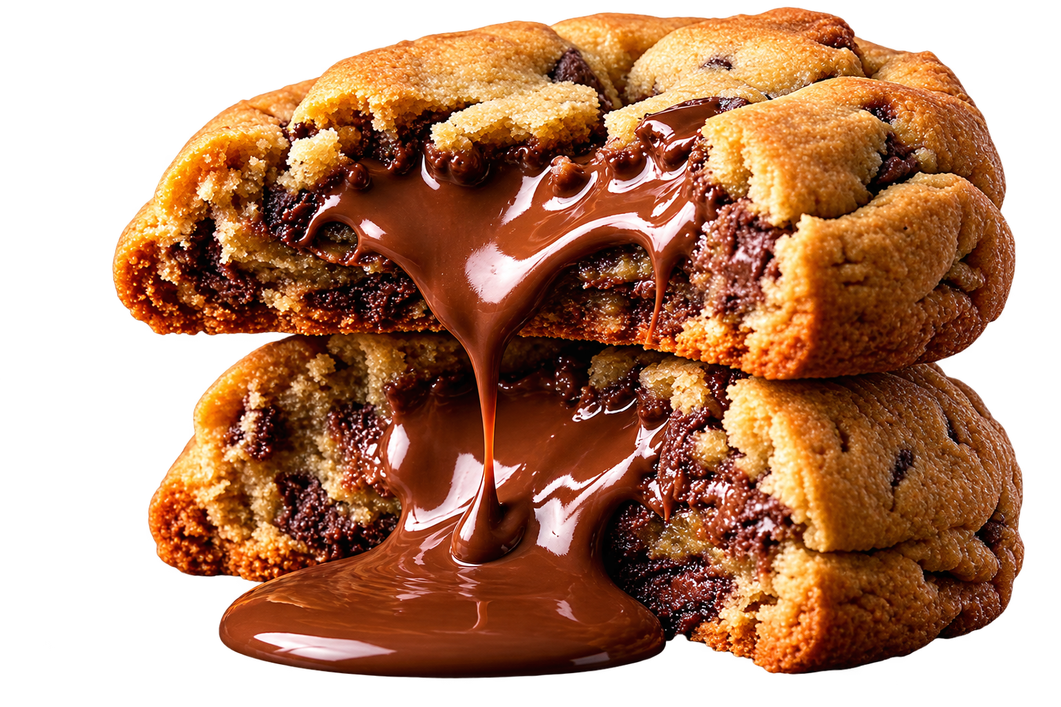 Cookies Wescoffee empilhados, com chocolate escorrendo entre as camadas